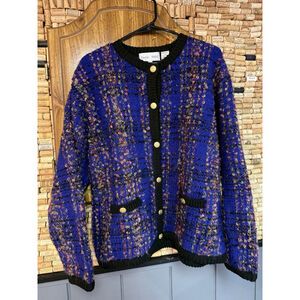 Vintage Baxter & Wells Tweed GlitterCardigan Sweater Gold Button Long Sleeve XL